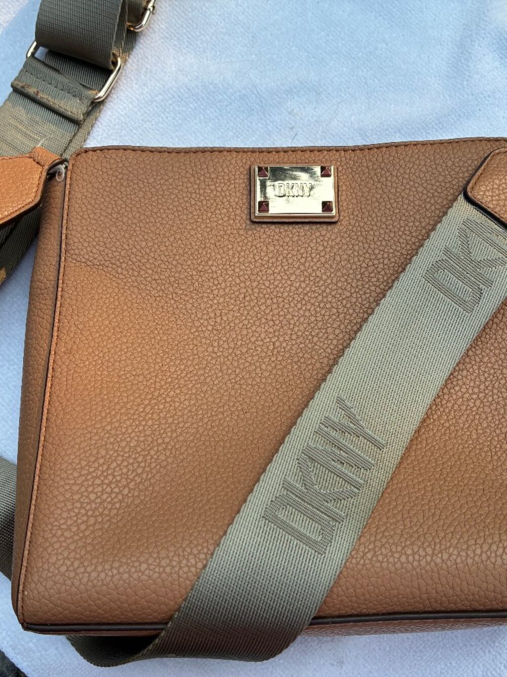 DKNY Faux  Leather Light Brown Purse  Handbag Wide Band